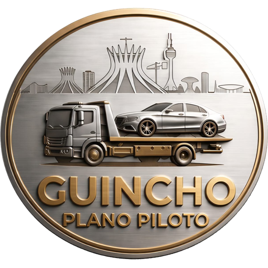 Medalhão do Guincho Plano Piloto: caminhão-plataforma com carro sobre a silhueta de Brasília